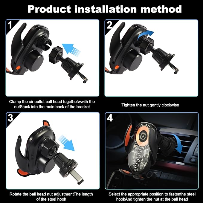 Wireless Car Charger, Cell Phone Car Mount 15W Fast Charging Auto Clamping for Car Vent Phone Holder Charger for iPhone 16 15 14 13 12 11 Pro Max, Glaxy S24 Ultra, LG, Google