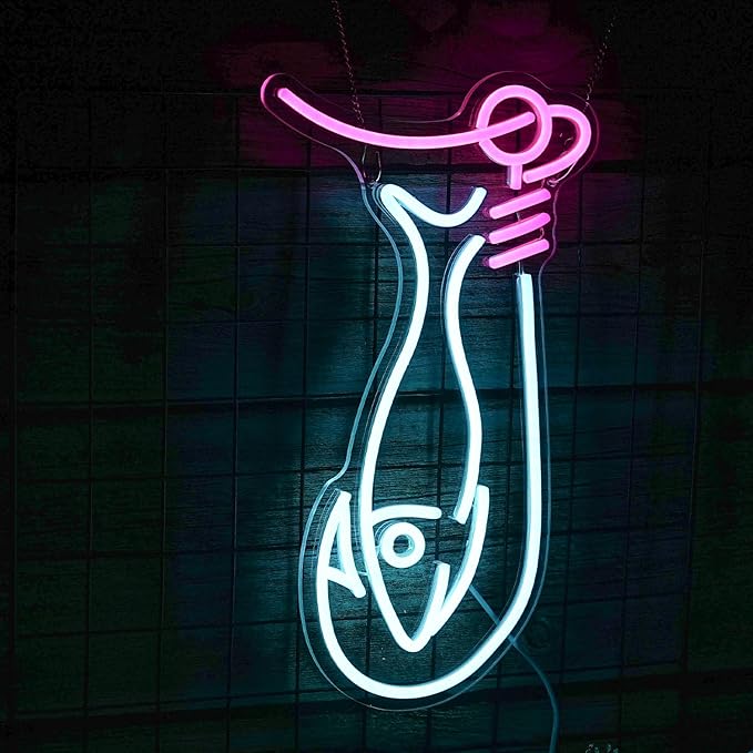 Fishing Neon Sign Dimmable LED Fishing Neon Lights Signs for Wall Decor Fish Neon Wall Light Up Sign for Living room Man Cave Yacht Decor Gift For Boys