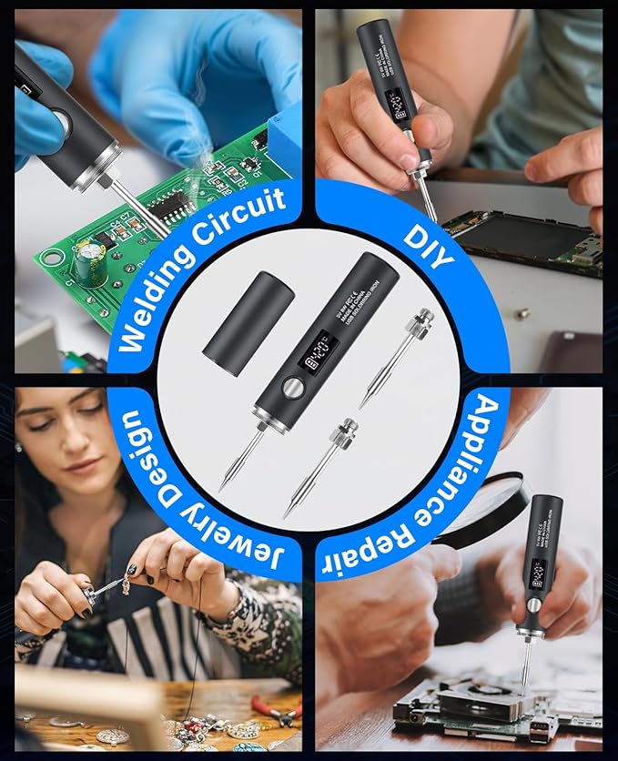 Cordless Soldering Iron Kit, 1400mAh Rechargeable Portable Cordless Soldering Iron, LCD Digital Adjustable Temperature Thermostatic Soldering Gun for Home Appliance Repair