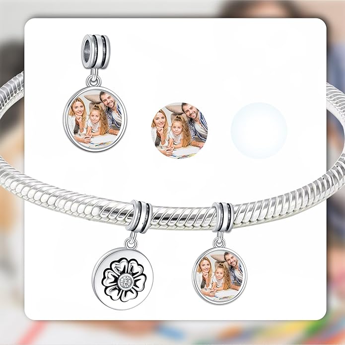 Annmors Personalized Photo Charm for Bracelet Necklaces,925 Sterling Silver Charm Love Heart Shaped Engraved Customize Picture Gift for Birthday Mother's Day Christmas,Bead Charms Jewelry for Women