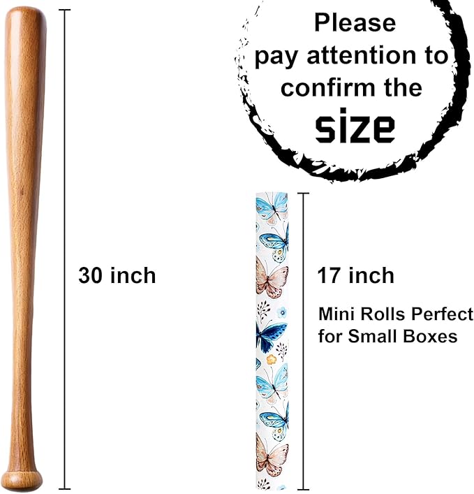 MIMUTI Watercolor Butterfly Wrapping Paper - 17 in X 33 ft - Blue Reversible Gift Wrap with Butterfly, Polka Dots, Flowers, Branches and Leaves - Perfect for Wedding, Mother's Day, Baby Shower
