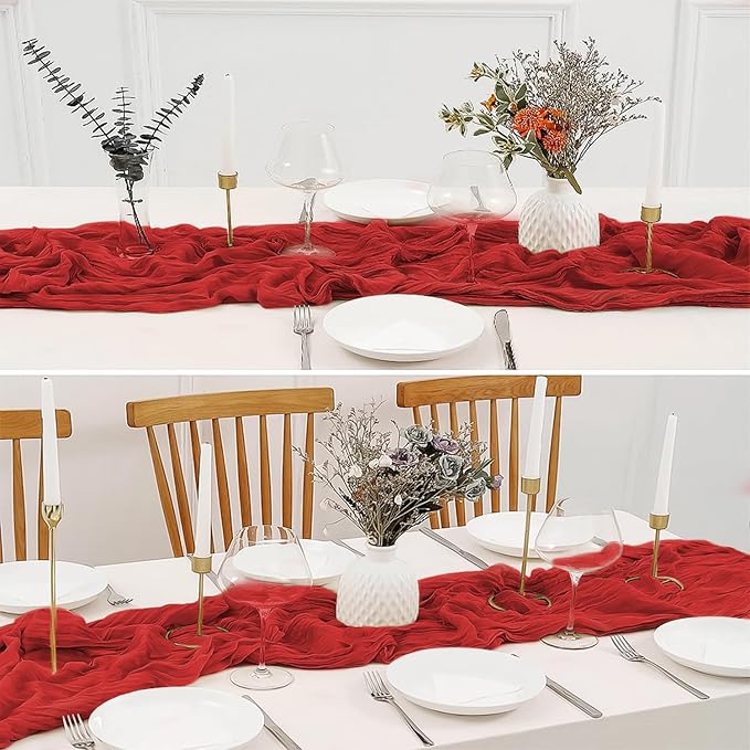 2 Pack 10 Ft Cheesecloth Table Runner Red Gauze Long Table Runners Boho Gauze Cheese Cloth Table Runner Rustic Sheer Runner for Wedding Party Table Decor ( 35 x 120 Inch )