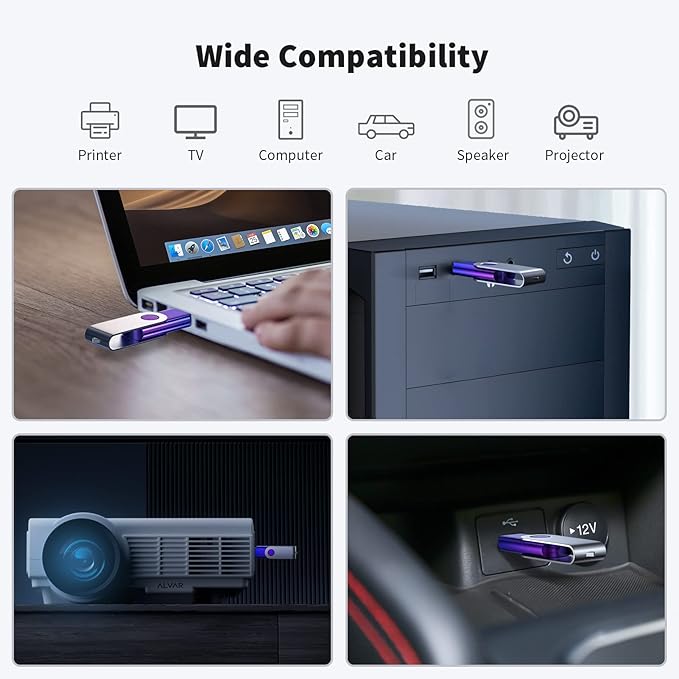 ABLAZE 8GB Flash Drive 2 Pack, USB 2.0 Thumb Drives with Lanyards Swivel USB Memory Stick 8GB（Green and Purple