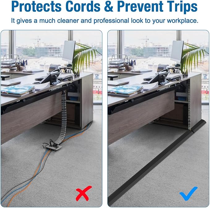 Eapele 6.5 ft Floor Cord Cover Heavy Duty Cable Protector, Easy to Unroll, Prevent Trip Hazard for Home Office or Outdoor Settings (Black)