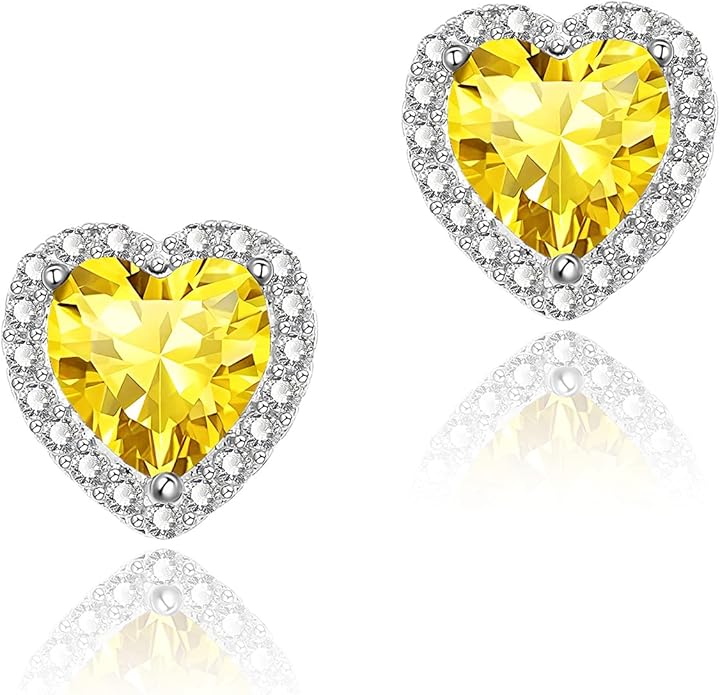 YOMELA Cubic Zirconia Earrings Studs, Halo CZ Birthstone Simulated Diamond Stud Earrings for Women