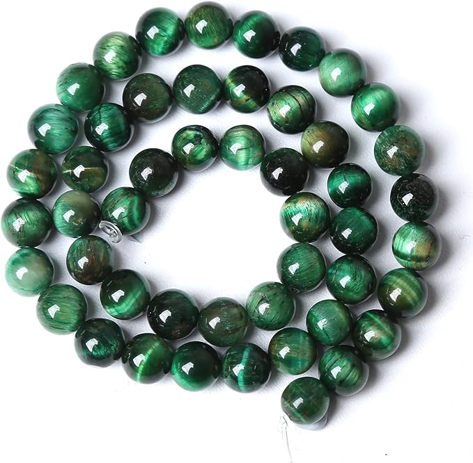Natural Green Tiger Eye Stone Beads Round Loose Beads Energy Gemstone Healing Power for Jewelry Making 1 Strand 10mm 38pcs 15"