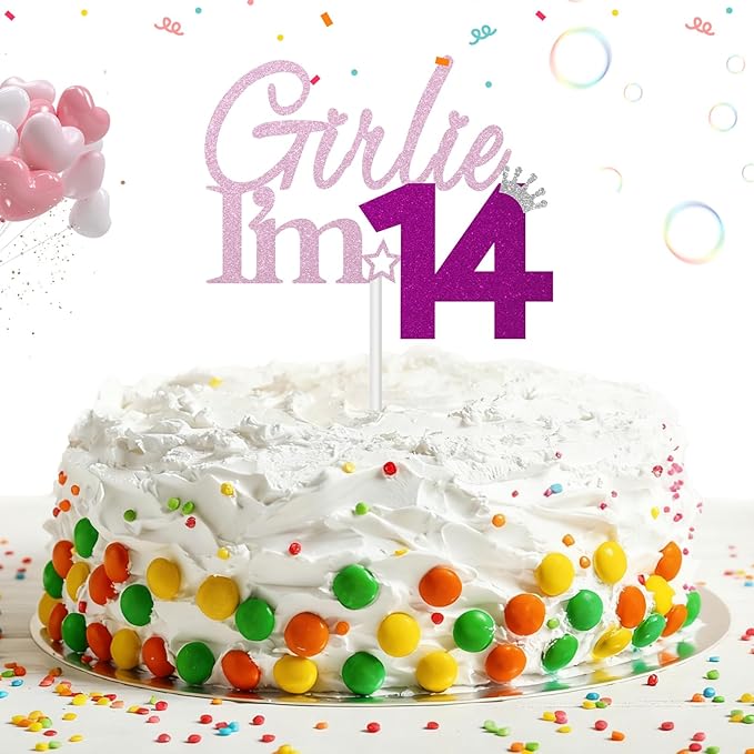 Girlie I'm 14 Cake Topper, 14th Birthday Decorations for Girl, Glitter Funny 14th Birthday Cake Topper, Girlie 14 Year Old Birthday Party Decoration Supplies