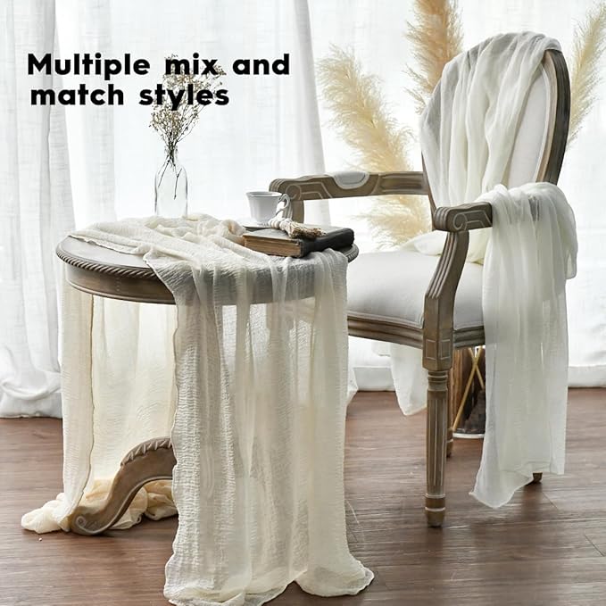 Artoid Mode Boho Cheesecloth Gauze Beige Wedding Table Runner, 160 Inch Seasonal Fabric Kitchen Dining Holiday Table Decor for Home Party Indoor