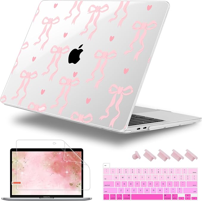 Case for MacBook Pro 13 inch with/Without Touch Bar (2016-2022, M2 A2338 M1 A2289 A2251 A2159 A1989 A1706 A1708), Hard Shell + Keyboard Cover + Dust Plug, Bow