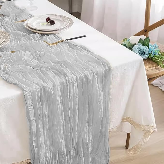 6 Pack 10 Ft Cheesecloth Table Runner White Gauze Long Table Runners Boho Gauze Cheese Cloth Table Runner Rustic Sheer Runner for Wedding Party Table Decor ( 35 x 120 Inch )