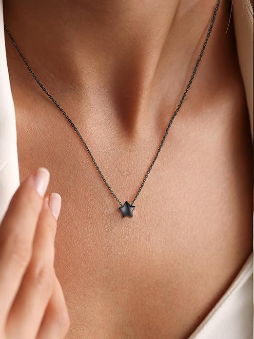 ChicSilver Personalized 925 Sterling Silver Dainty Small Heart/Star/Moon/Dot/Triangle Pendant Necklace for Women, Silver/Gold/Rose Gold/Black (with Gift Box)