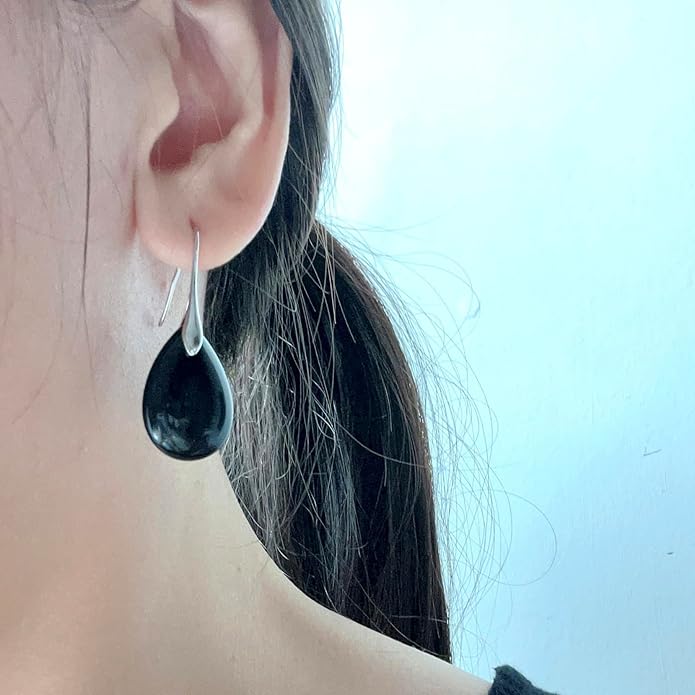 SELOVO Agate Teardrop Stone Grey Drop Earrings Fishhook Dangle Earrings for Women