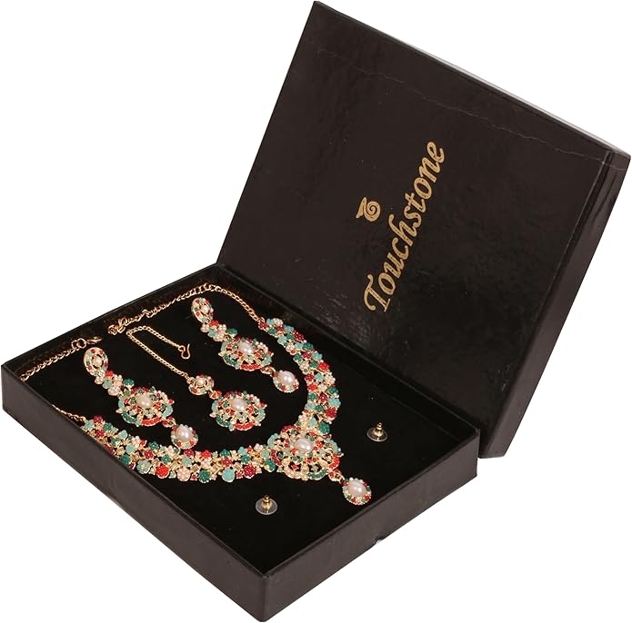 Touchstone Indian jewelry sets for women gold wedding tikka necklace set guest costume fancy bridal jewellery rhinestone crystal elegant formal prom evening wear dainty accessories