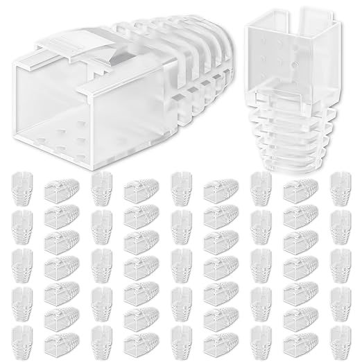 CableGeeker 100-Pack Cat6 / Cat5e RJ45 Strain Relief Boots, RJ45 Boot, Cat 6 Boot, Cat6 Ethernet Boots, Suitable for 6.5mm(0.26in) Ethernet Cables (Square-Press Transparent)