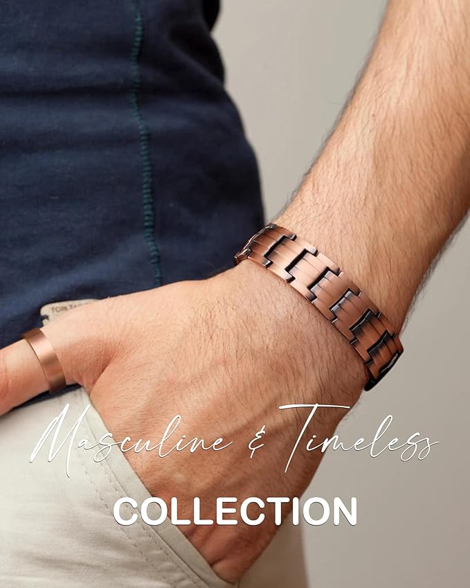 Feraco Men's Copper Magnetic Bracelet and Ring Elegant 99.99% Solid Copper Bracelets with Double-Row Strong Magnets, Magnetic Field Therapy Jewelry