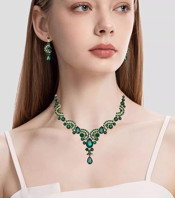 CSY Elegant Crystal Necklace Earrings Bracelet Ring Bridal Wedding Party Costume Jewelry Sets for Brides Women
