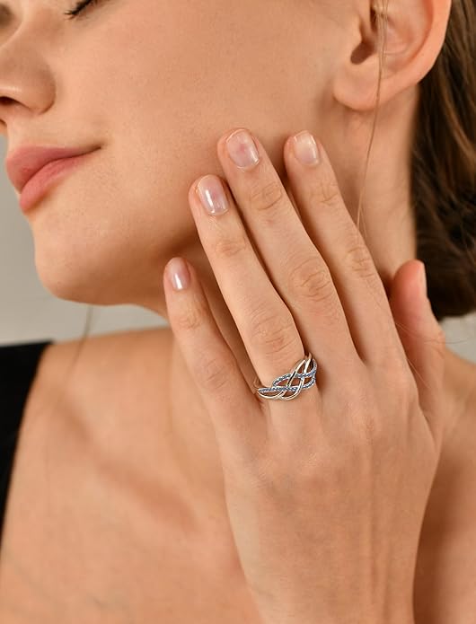YL Celtic Knot Rings 925 Sterling Silver Twisted Knot Ring Birthstone Infinity Statement Jewelry for Women-size5