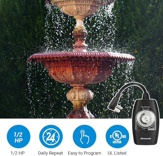 DEWENWILS Outdoor Light Timer Waterproof, 24-Hour Programmable Plug in Timer for Electrical Outlets, Holiday Decorations, String Light,13A 1/2 HP, UL Listed