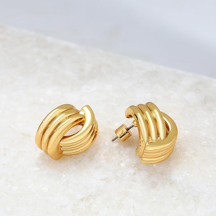 EVEYE Trendy 18k Gold Plated Knot Earrings for Women Drop Dangle Statement Earrings Chunky Knot Link Circle Statement Drop Dangle Earrings Studs Textured Metal Stud Hypoallergenic Jewelry Gifts