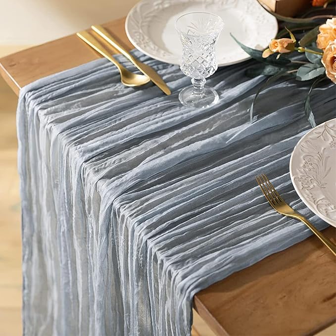 2 Pack 10 Ft Cheesecloth Table Runner Dusty Blue Gauze Long Table Runners Boho Gauze Cheese Cloth Table Runner Rustic Sheer Runner for Wedding Party Table Decor ( 35 x 120 Inch )