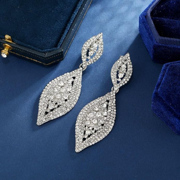 Aloha Earrings Non Pierced Silver Tone Clip On Sparkling Statement Dangling Earrings