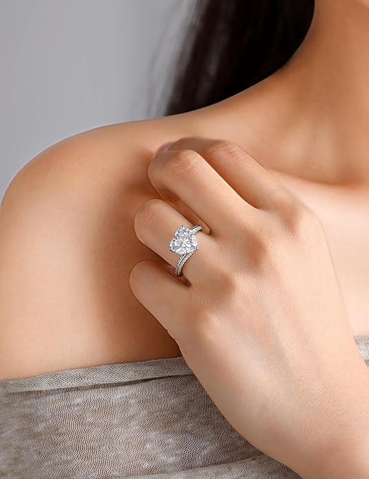 Elspeth 925 Sterling Silver Heart Engagement Ring for Women Heart Cut Cubic Zirconia Promise Ring Size 4-10