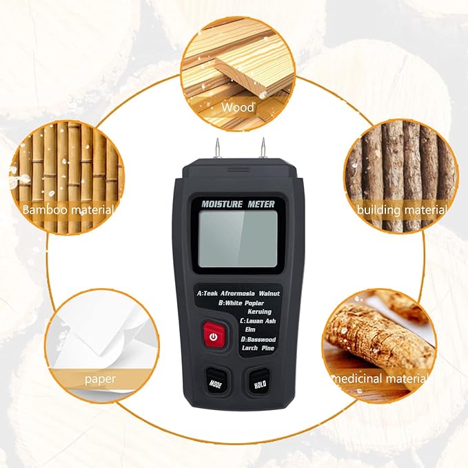 Digital Wood Moisture Meter Wood Humidity Tester Hygrometer Timber Damp Detector Large LCD Display (Grey)