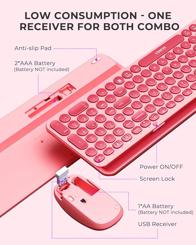 seenda Bluetooth Keyboard and Mouse for iPad, CTU-301 Multi-Device Bluetooth + 2.4G Wireless Keyboard Mouse with Tablet Holder for MacBook/Windows Computer, iOS/Andriod Tablet Phone, Coral Pink