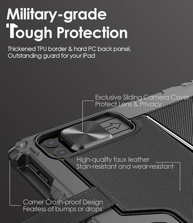 Nillkin Carry Go Keyboard Case for iPad Air 13 inch (M3/M2) with Handle, iPad Pro 12.9 (3rd/4th/5th/6th Gen) Rugged Case with Detachable Keyboard, Magic Trackpad, 7 Colors Backlit, Camera Cover, Black
