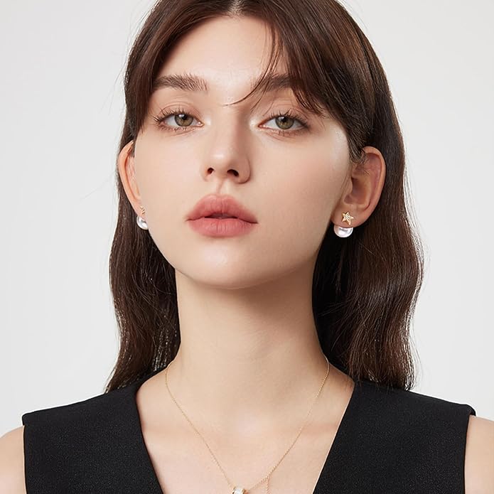 Pearl Stud Earrings for Women Stainless Steel Unique Statement Small Pearl Enamel Button Statement Vintage Earring Jewelry