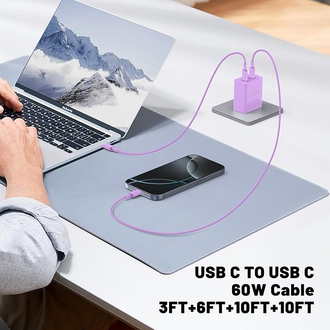 iPhone 16 15 Pro Max Charger Fast Charging,45W Dual Port USB C Fast Charger Block [2-Pack] & Extra Long 60W 3/6/10/10FT USB C Cable - PD Quick Adapter 3.0 for iPhone 16 15/16 15Pro/16 15 Plus.