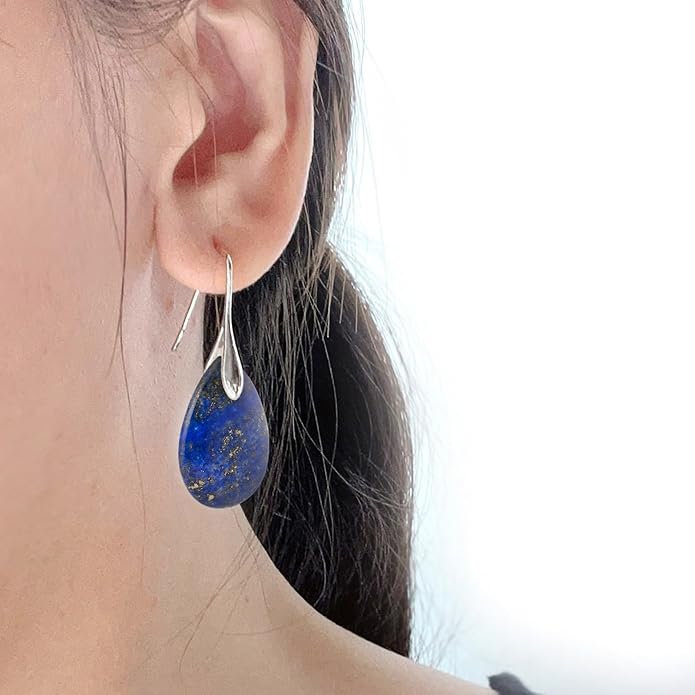 SELOVO Agate Teardrop Stone Grey Drop Earrings Fishhook Dangle Earrings for Women