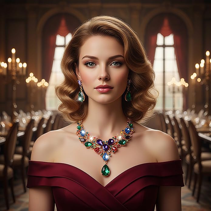 Hicarer Bridal Teardrop Cluster Crystal Jewelry Set for Women Necklace Earrings Wedding