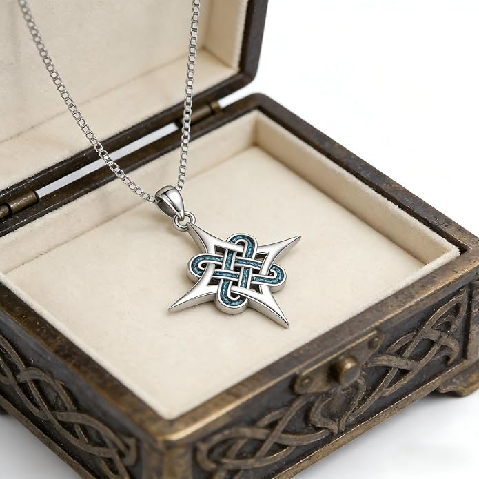 Genuine Turquoise Celtic Knot Necklace,925 Sterling Silver Native American Boho Western Pendant Real Gemstone Jewelry Birthdays Gift for Women Celtic Lover