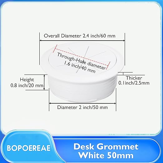Desk Grommet 2" (50 mm), Desk Hole Cover for Cables White, Cable Grommet ABS Plastic, Desk Hole Grommet for Office and Home Table Cable, Detachable & Flexible Cable Cord Organizer-4 Pcs