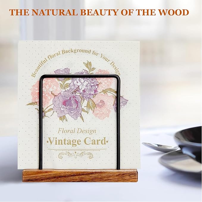 Acacia Wood Napkins Holder with Metal Wire, Standing Napkin Holder for Table, Kitchen & Dining Room Décor