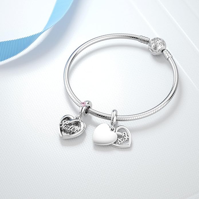 DALARAN Sister Mother Daughter Wife Charms for Bracelet Forever Always Love Charm for Birthday Christmas Sterling Silver Dangle Charm