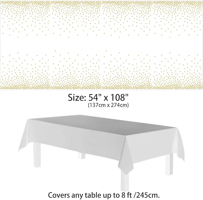 4 Pack Plastic Tablecloths for Rectangle Tables, Waterproof Disposable Party Table Cloths with Gold Dot, Rectangular Table Covers for Decorations, Baby Shower, Birthday, Wedding, New Year