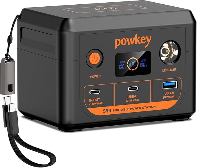 powkey Laptop Power Station 30000mAh 100W Portable Charger PD 3.0 Fast Charging 96Wh LiFePO4 Power Bank with USB-C Cable,Battery Backup for Laptop Phone Travel Camping Office Emergency Home