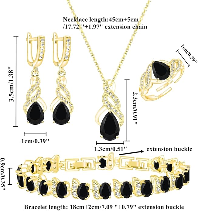 LMXXVJ Jewelry Set for Women,Teardrop Cubic Zirconia Necklace Earrings Adjustable Ring Bracelet Jewelry Set Formal Jewelry Gift