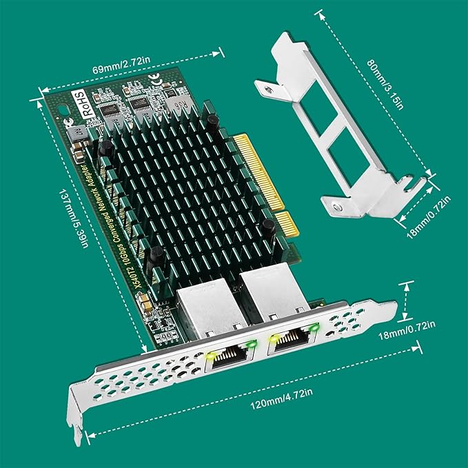 PCIE X8 Interface to 2X 10Gbps RJ45 Ports Network Adapter, Intel X540-AT2 Ethernet Controller, 2X 10GbE RJ45 Interface PCIE NIC Card, PCI Express 10GbE Converged Network Adapter (X540T2)
