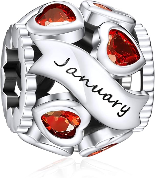NINGAN Birthstone Charms 925 Sterling Silver Love Heart Openwork Bead for Charm Bracelets and Necklaces with 5A Cubic Zirconia, Birthday Mothers Day Jewelry Gifts Women
