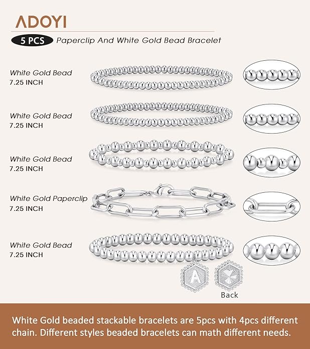 adoyi Gold Bracelets for Women Beaded Bracelet 14K Gold Plated Bracelet Stack Strand Stretch Bead Ball Bracelet Set Stackable Bracelet Adjustable Bracelet Set Jewelry for Gifts