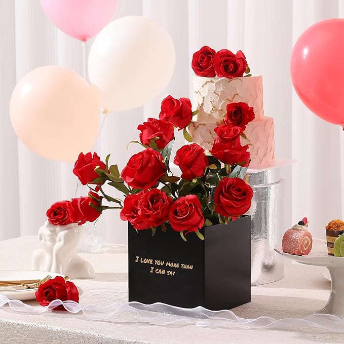 Tifuly 8 Pcs Red Roses Artificial Flowers Bulk,Realistic Long Stem Fake Silk Roses Bouquet for Wedding Centerpiece Table Vases Party Home Kitchen Decor