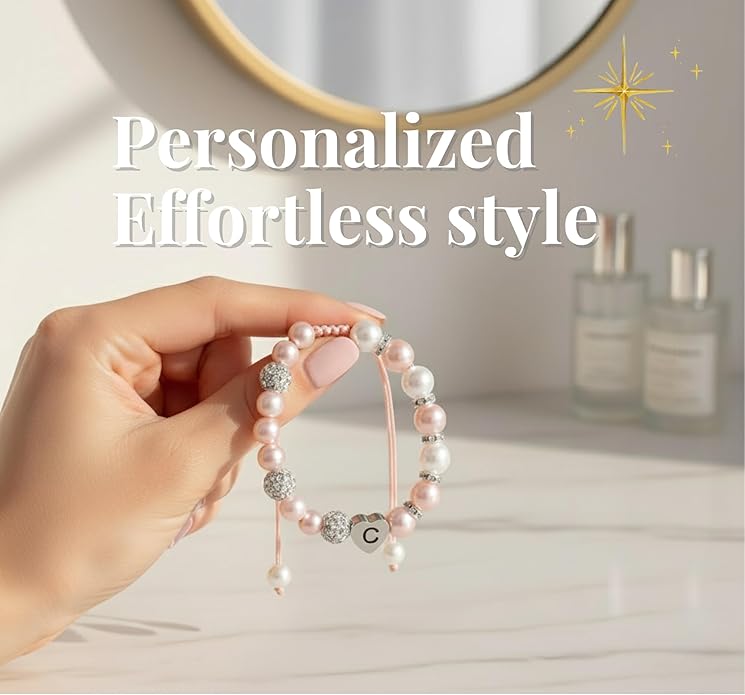 Solza Heart Bead Initial Bracelet – Personalized Stainless Steel Beaded Bracelet with Letter Charm, Adjustable Heart Bracelet, Fashion Jewelry Gift, Stackable Personalized Jewelry Accessory