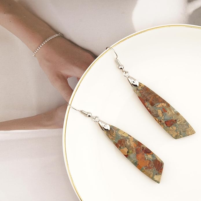 Jasper Stone Earrings for Women Trendy Dangle Earrings Fishhook Drop Earrings