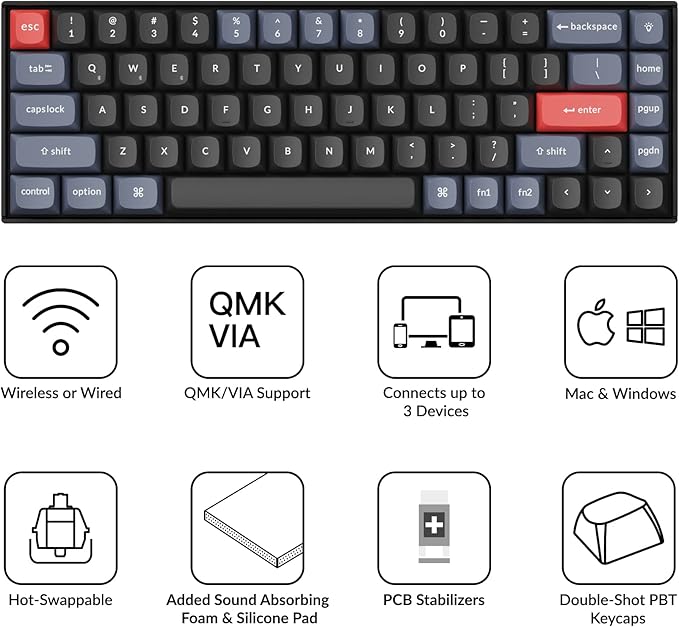 Keychron K6 Pro Wireless Custom Mechanical Keyboard, QMK/Launcher Programmable Macro, Hot-Swappable, 65% Layout White Backlit Office Keyboard for Mac Windows Linux