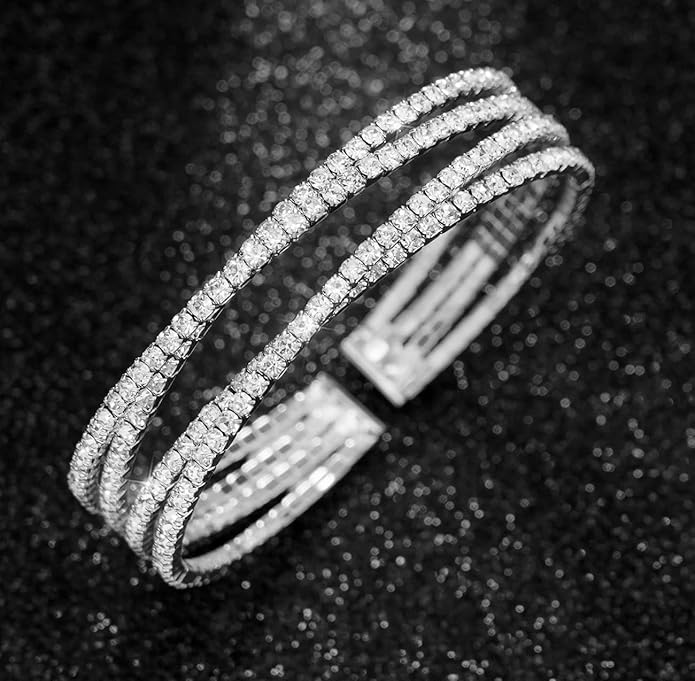Rhinestone Bracelet Multilayer Cuff Bracelet Sparkling Crystal Layered Bridal Bracelets for Women