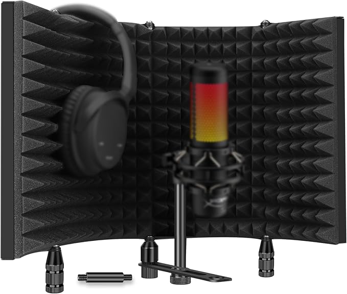 Aokeo Studio Recording Microphone Isolation Shield, Pop Filter.High density absorbent foam is used to filter vocal. Suitable for blue yeti and any condenser microphone recording equipment