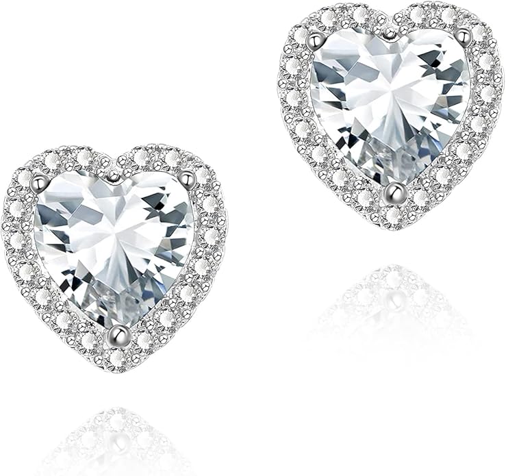 YOMELA Cubic Zirconia Earrings Studs, Halo CZ Birthstone Simulated Diamond Stud Earrings for Women